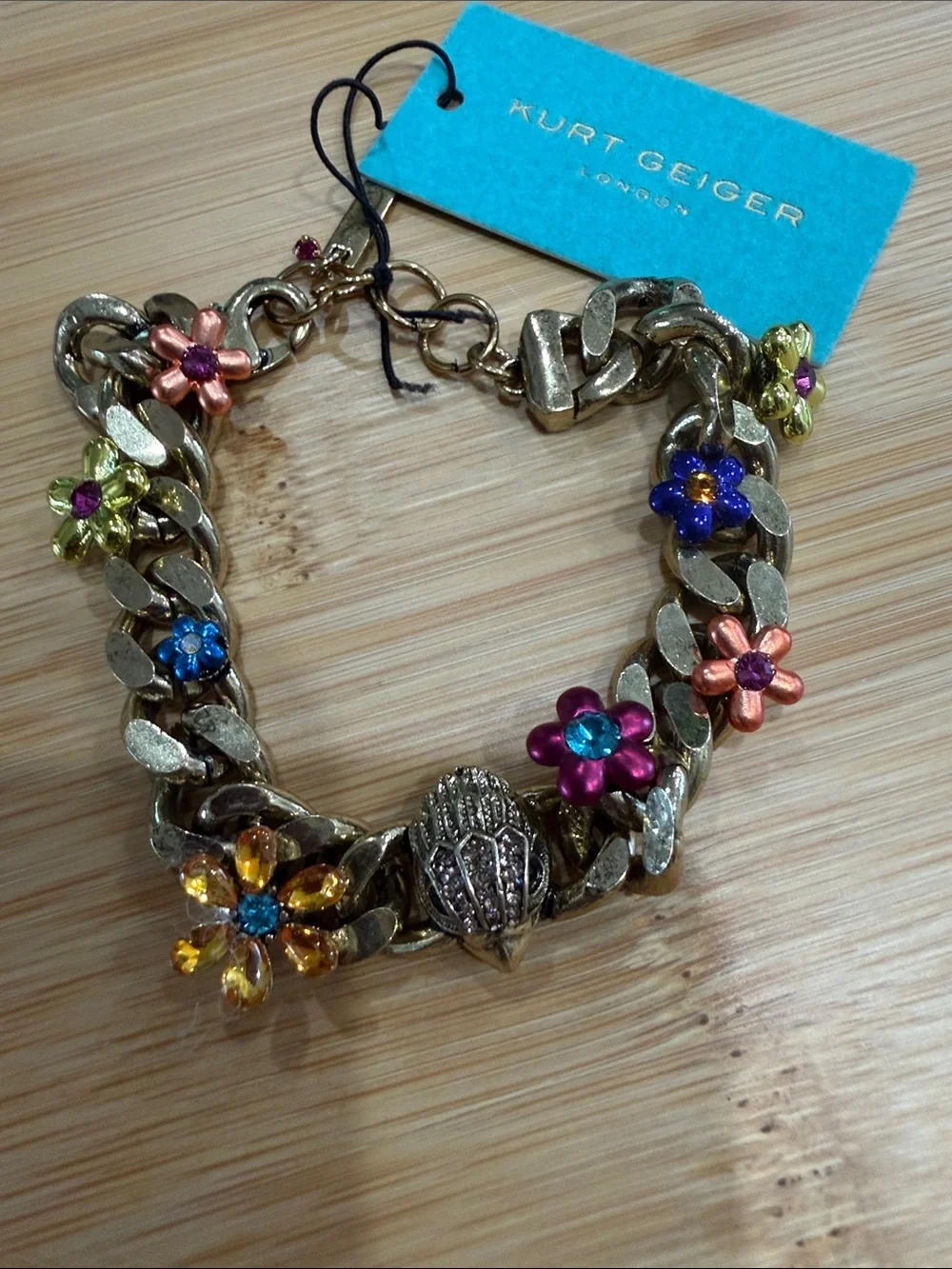 Kurt Geiger Gold-Tone Chain Bracelet with Multicolor Flower Charms